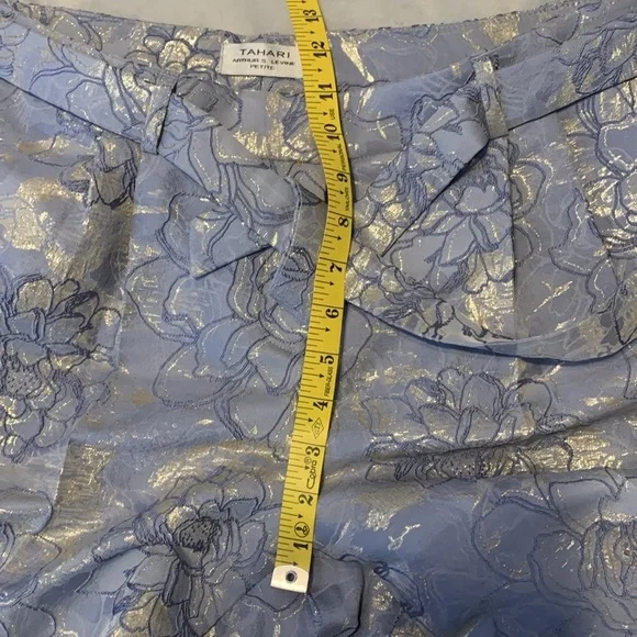 Tahari Arthur S Levine periwinkle Blue Gold silver metallic jacquard pants 10P - Picture 5 of 11